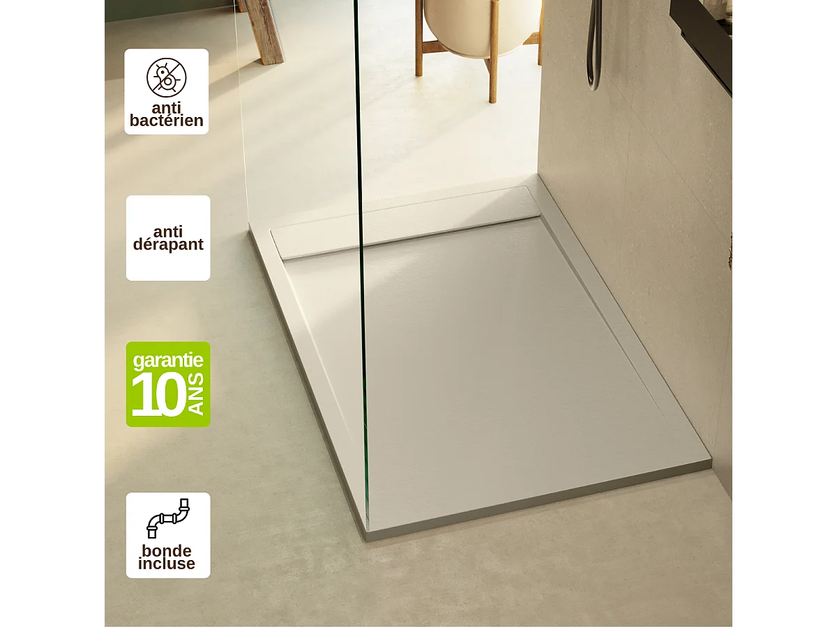 Receveur de Douche Extraplat 140x70cm Beige - Résine Minérale - Antidérapant - Effet Ardoise - Bonde Incluse - LAVABERG