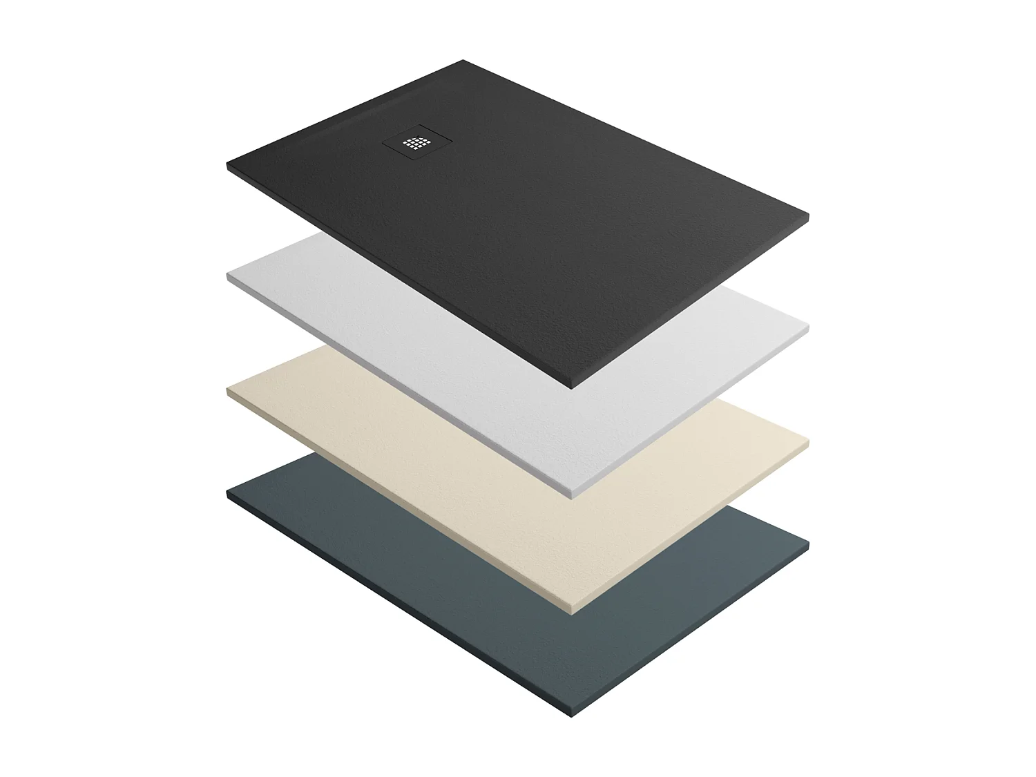 Receveur de Douche Extraplat 160x70x3cm Blanc en Résine Minérale - Antidérapant, Texture Ardoise - THOR LAVABERG