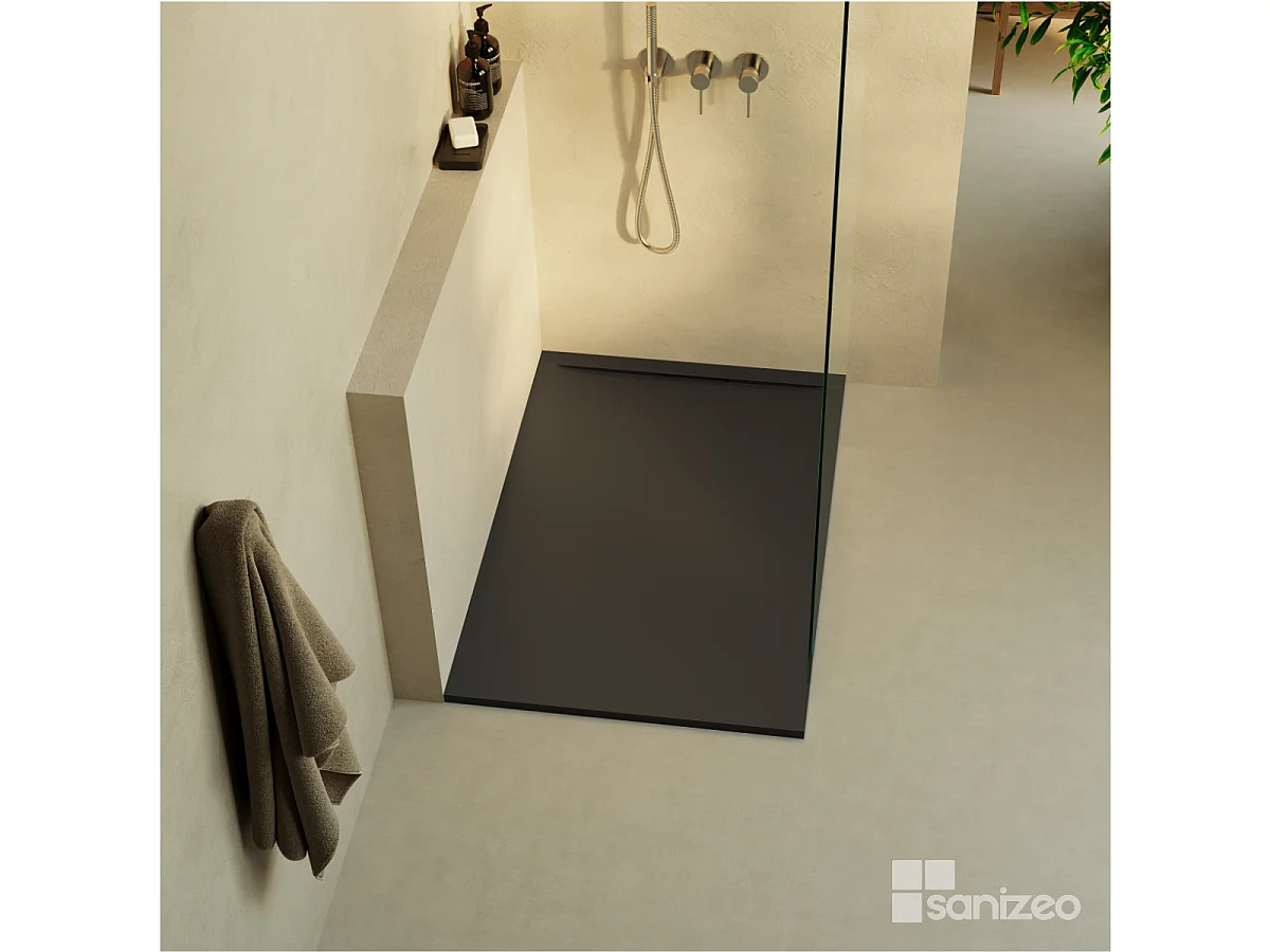 Receveur de douche 200x90 extra-plat Noir en résine minérale antidérapant effet ardoise - Ragnar LAVABERG