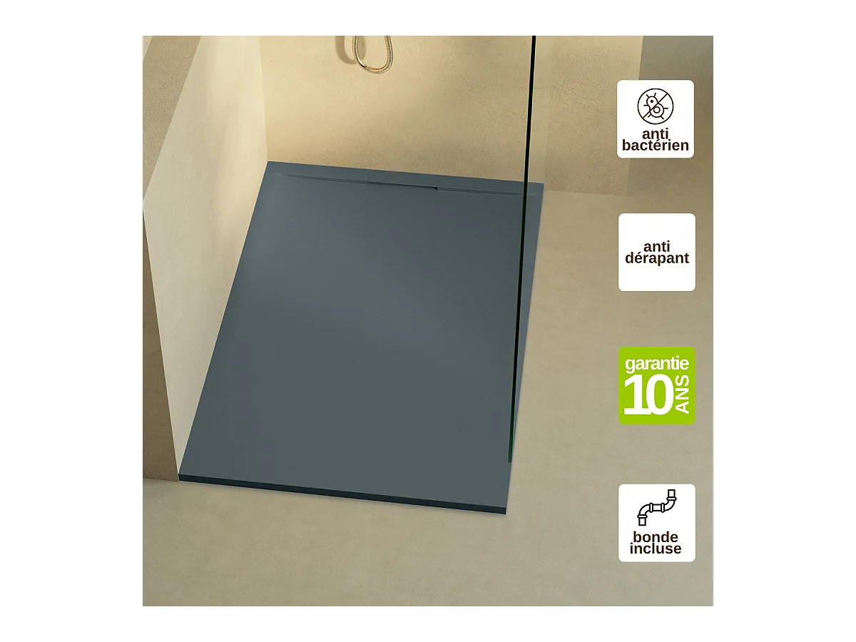 Receveur de Douche Extraplat 80x80x3cm Gris en Résine Minérale - Antidérapant, Texture Ardoise - RAGNAR LAVABERG