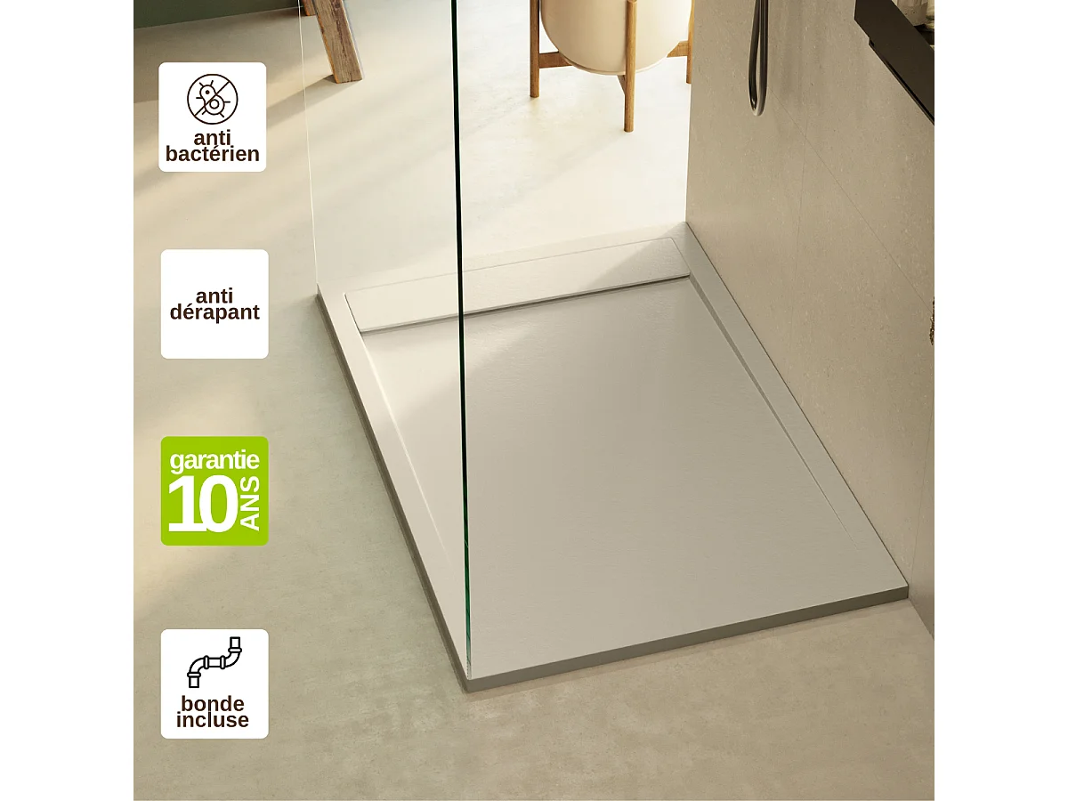 Receveur de douche 140x90 extra-plat Beige en résine minérale antidérapant effet ardoise - Magnus LAVABERG