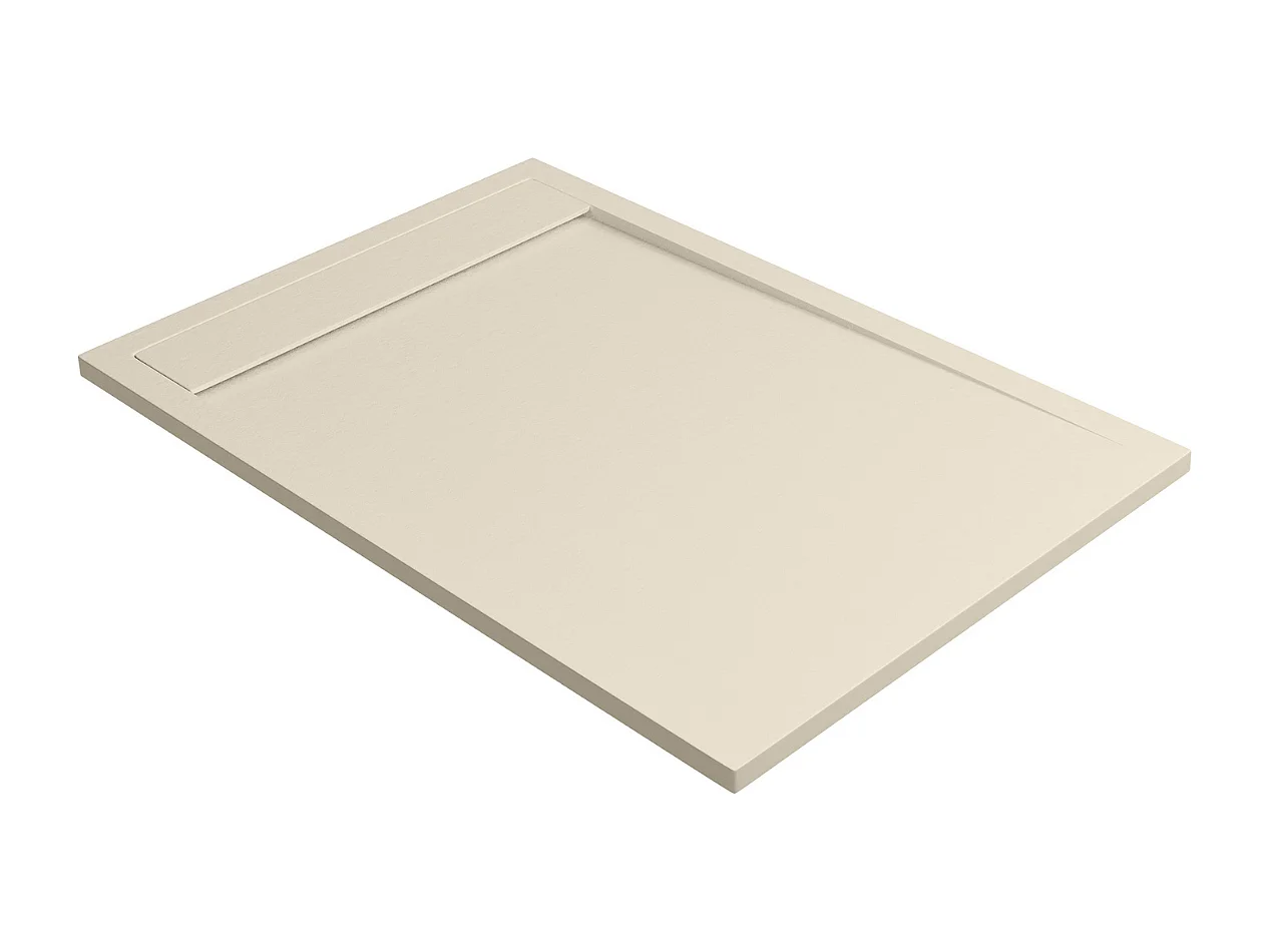 Receveur de douche 140x90 extra-plat Beige en résine minérale antidérapant effet ardoise - Magnus LAVABERG