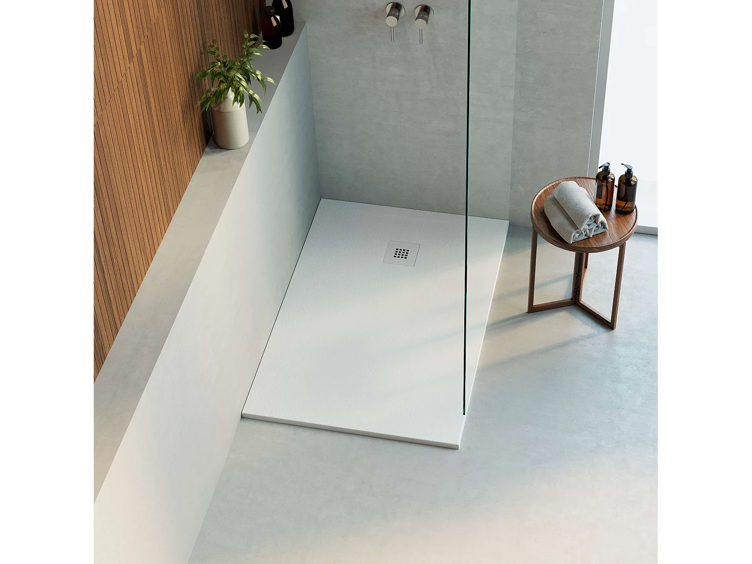 Receveur de douche 140x80 extra-plat Blanc en résine minérale antidérapant effet ardoise - Thor LAVABERG