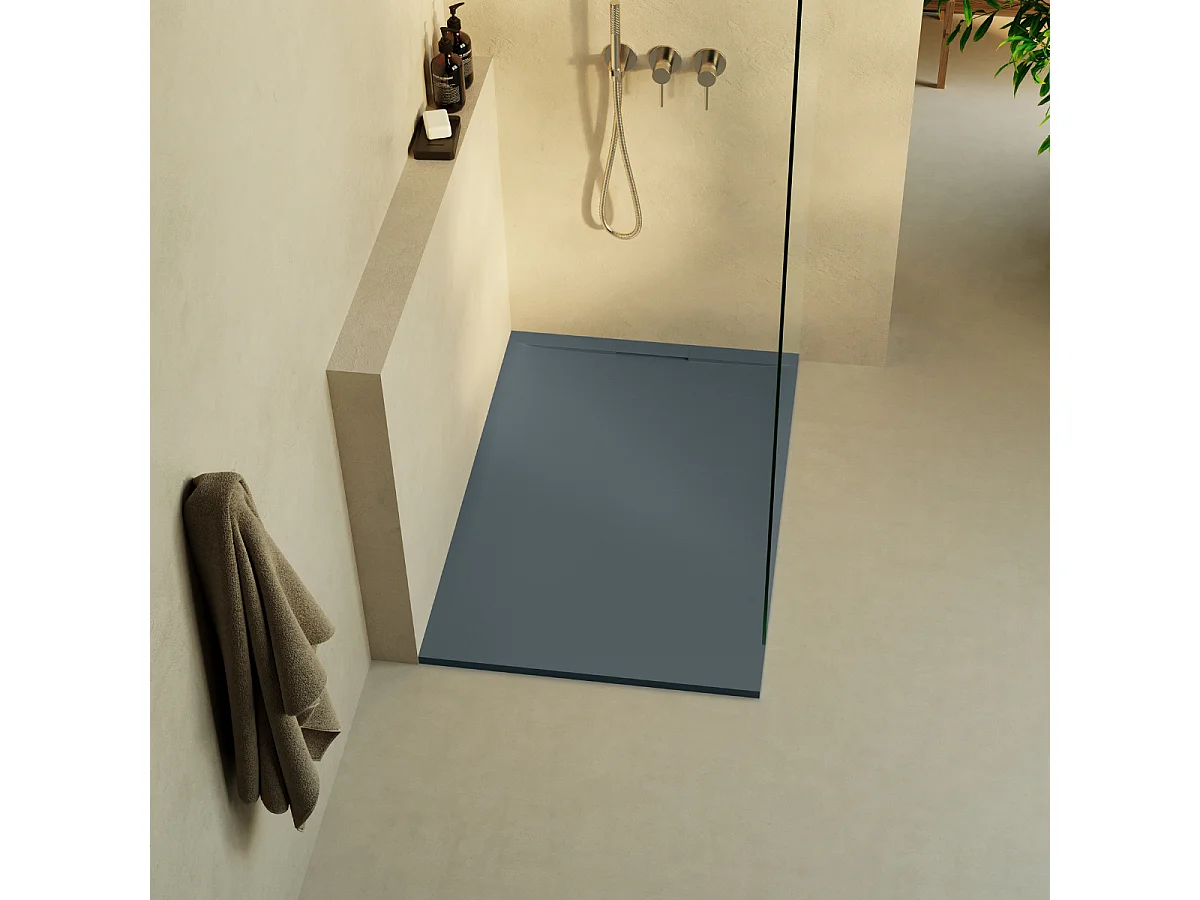 Receveur de douche 140x70 extra-plat Anthracite en résine minérale antidérapant effet ardoise - Ragnar LAVABERG