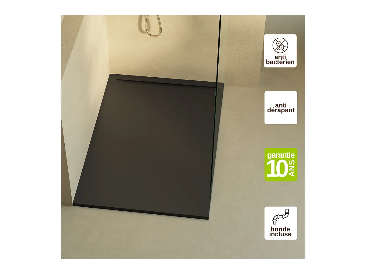 Receveur de Douche Extraplat 120x90x3cm Noir en Résine Minérale - Antidérapant, Texture Ardoise - RAGNAR LAVABERG