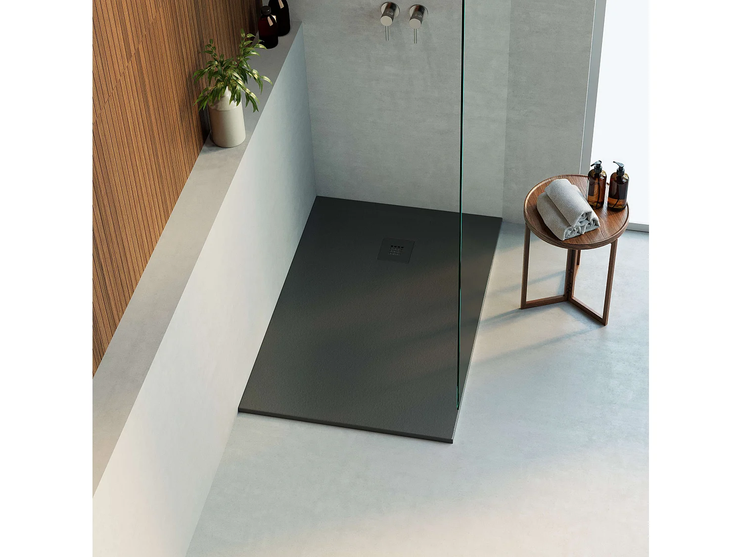 Receveur de douche 100x80 extra-plat Noir en résine minérale antidérapant effet ardoise - Thor LAVABERG