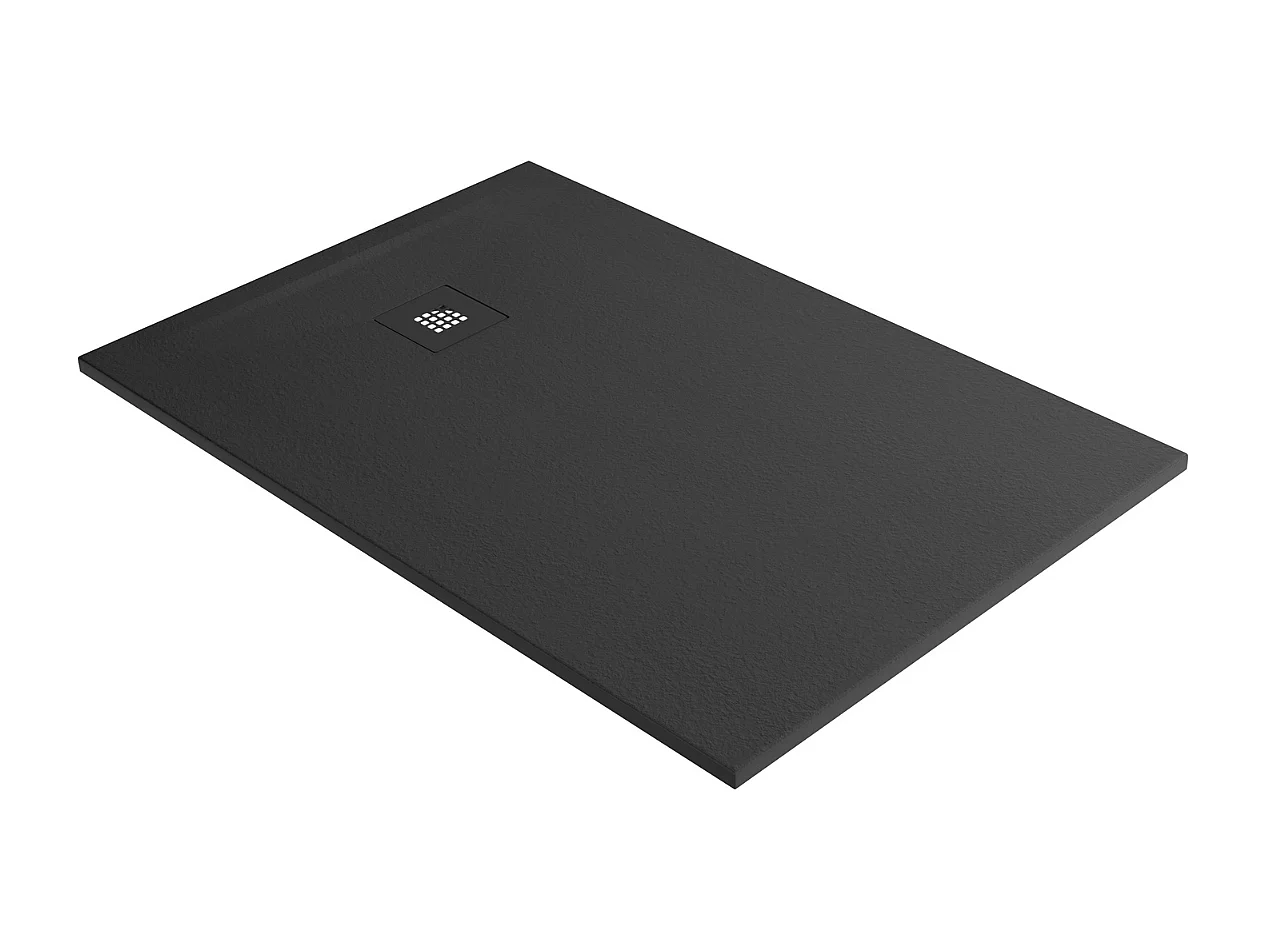 Receveur de Douche Extraplat 120x80cm Noir - Résine Minérale - Antidérapant - Effet Ardoise - Bonde Incluse - LAVABERG