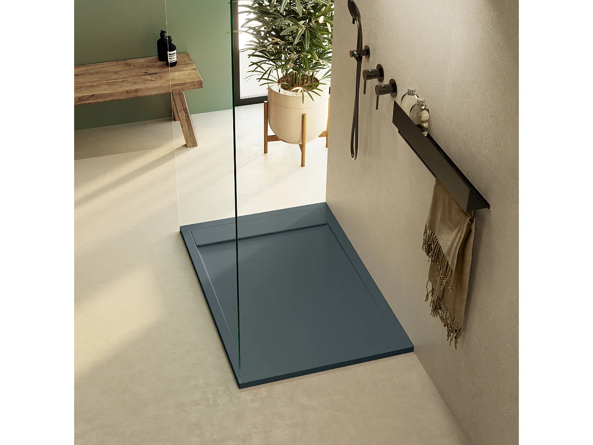 Receveur de douche 100x80 extra-plat Anthracite en résine minérale antidérapant effet ardoise - Magnus LAVABERG