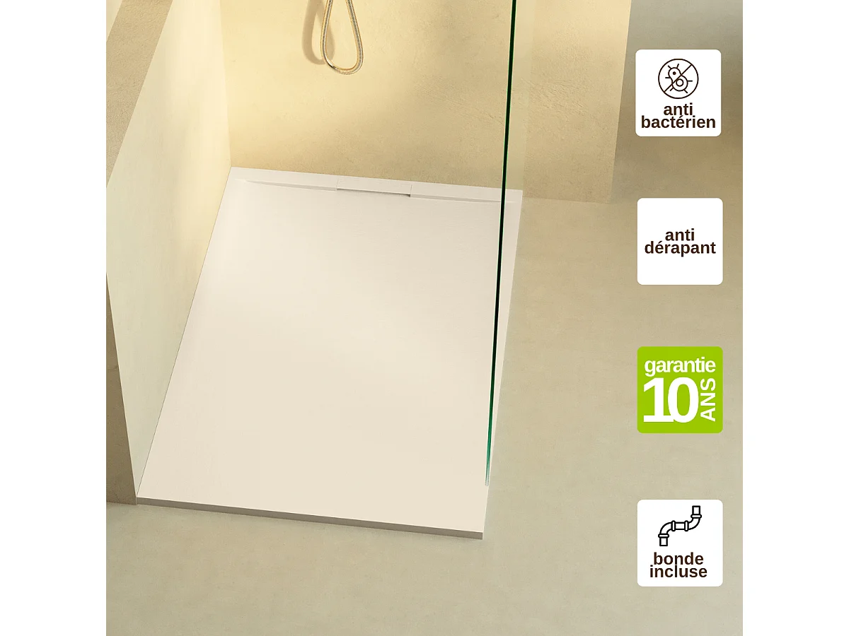 Receveur de douche 100x80 extra-plat Beige en résine minérale antidérapant effet ardoise - Ragnar LAVABERG