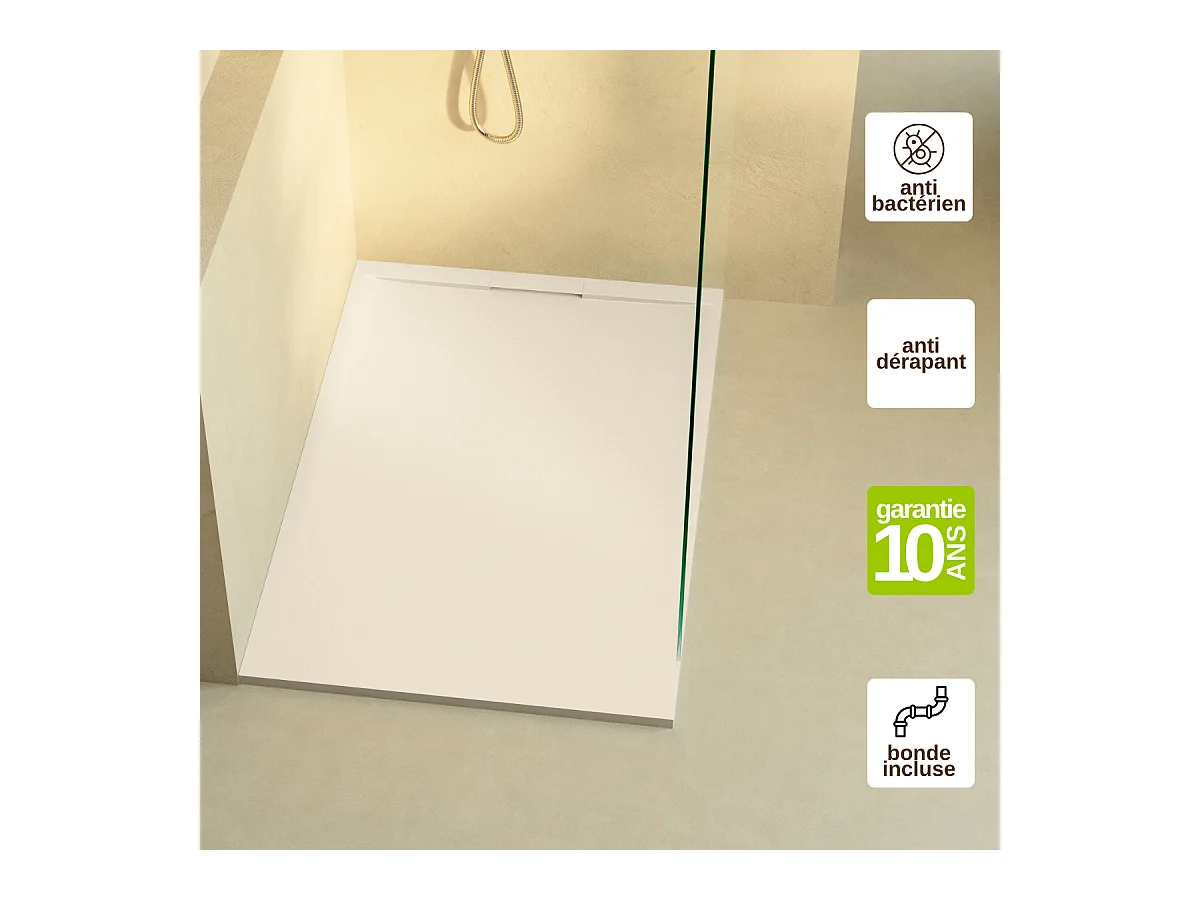 Receveur de Douche Extraplat 200x90x3cm Beige en Résine Minérale - Antidérapant, Texture Ardoise - RAGNAR LAVABERG