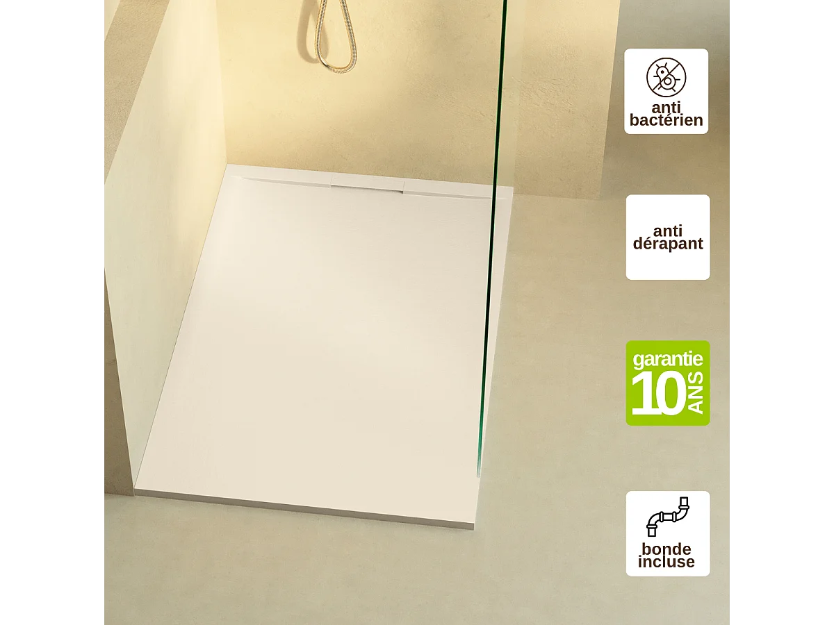 Receveur de Douche Extraplat 200x90cm Beige - Résine Minérale - Antidérapant - Effet Ardoise - Bonde Incluse - LAVABERG