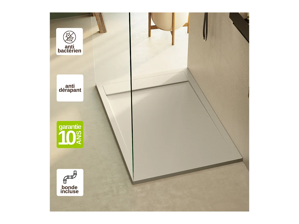 Receveur de Douche Extraplat 80x80x3cm Beige en Résine Minérale - Antidérapant, Texture Ardoise - MAGNUS LAVABERG