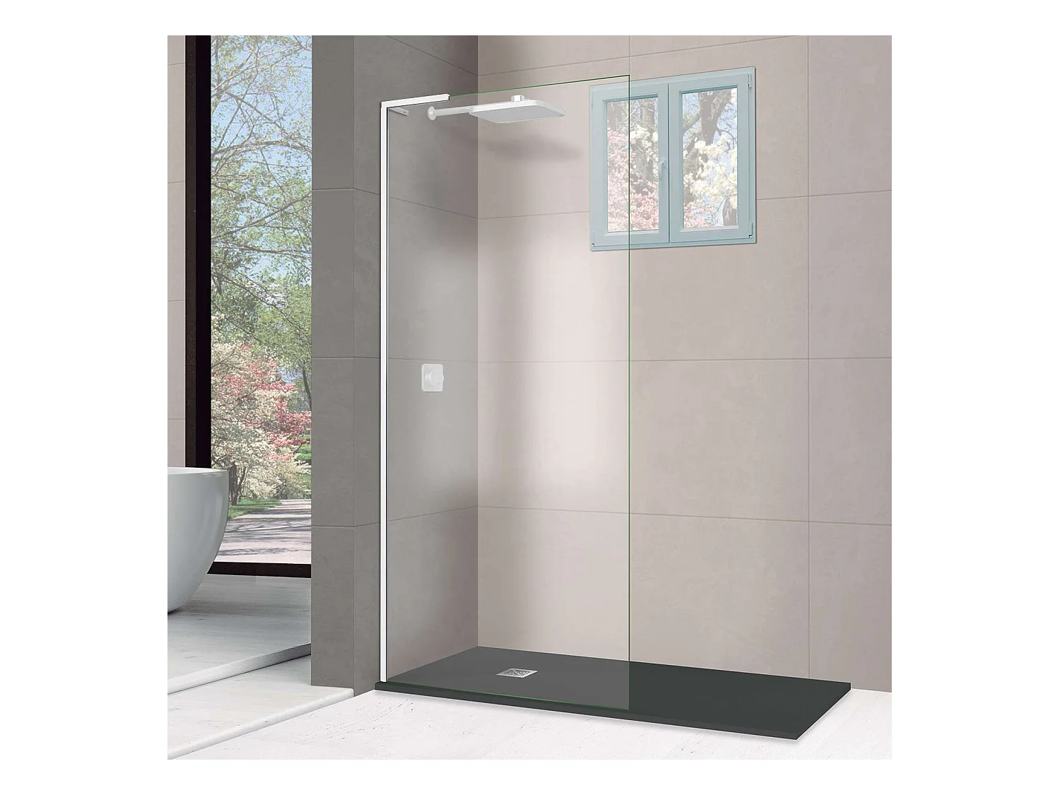 Pare douche fixe en verre sécurité transparent ép 6mm anti calcaire, L.100*H.195 cm, profilé blanc brillant, SUPERBAN Mont Blanc E