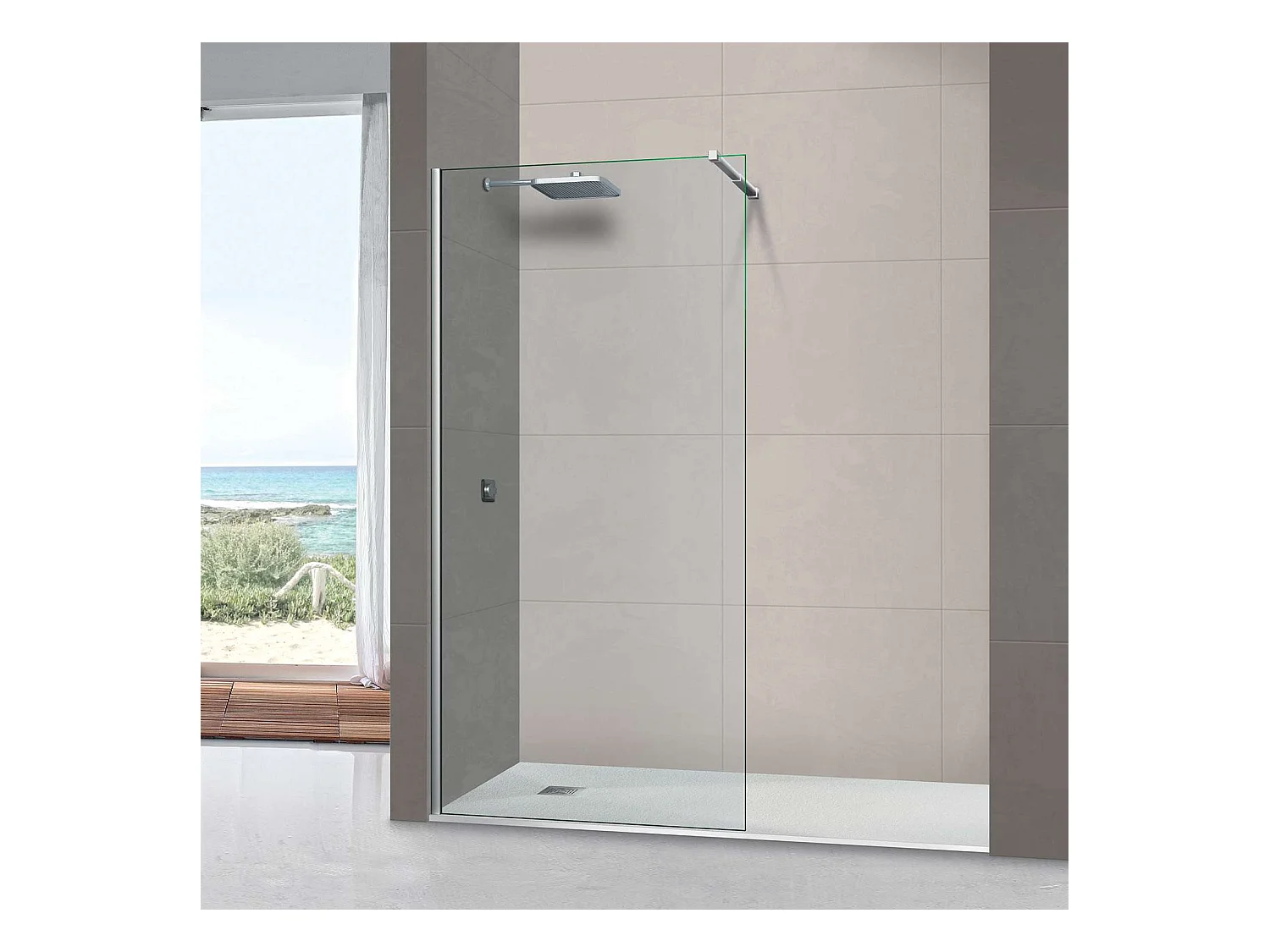 Pare douche fixe en verre sécurité transparent ép 8mm anti calcaire, L.110*H.195 cm, profilé chrome, SUPERBAN Mont Blanc CC