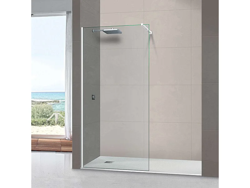 Pare douche fixe en verre sécurité transparent ép 8mm anti calcaire, L.110*H.195 cm, profilé blanc brillant, SUPERBAN Mont Blanc CC