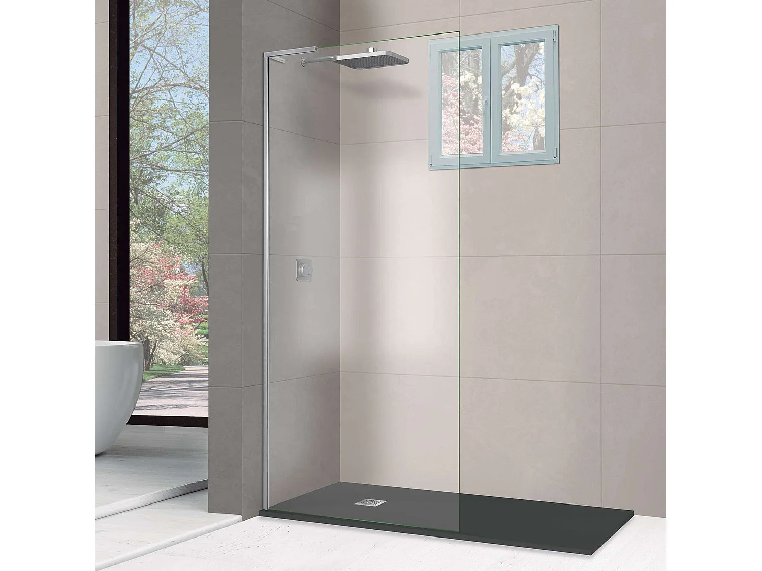 Pare douche fixe en verre sécurité transparent ép 6mm anti calcaire, L.100*H.195 cm, profilé chrome, SUPERBAN Mont Blanc E