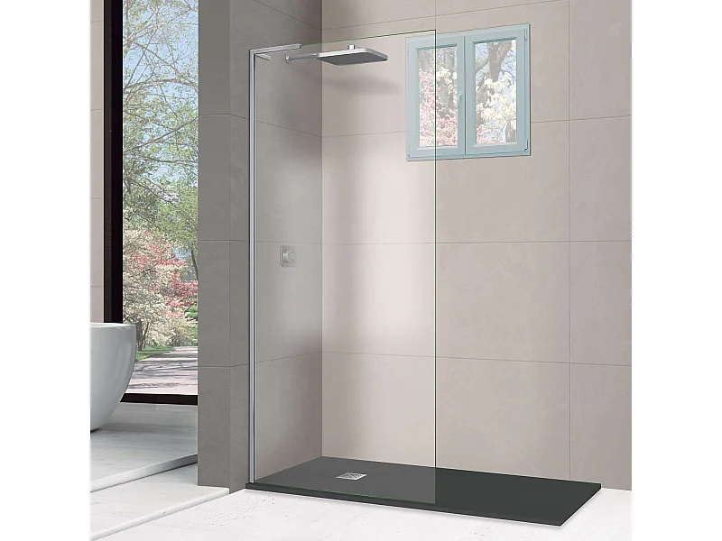 Pare douche fixe en verre sécurité transparent ép 8mm anti calcaire, L.100*H.195 cm, profilé chrome, SUPERBAN Mont Blanc E