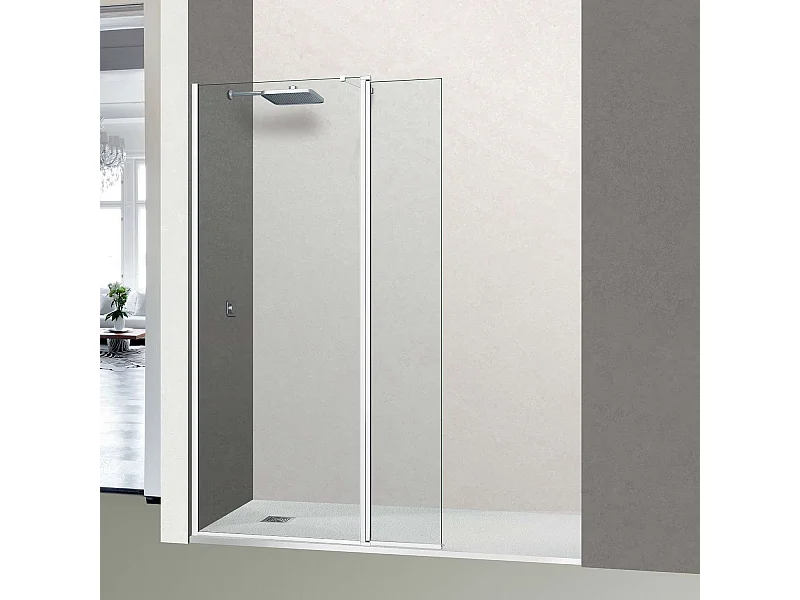 Pare douche fixe avec déflecteur Gauche en verre sécurité transparent ép 6mm anti calcaire, L(93+32)125*H195 cm, blanc, SUPERBAN Alsace Sport +