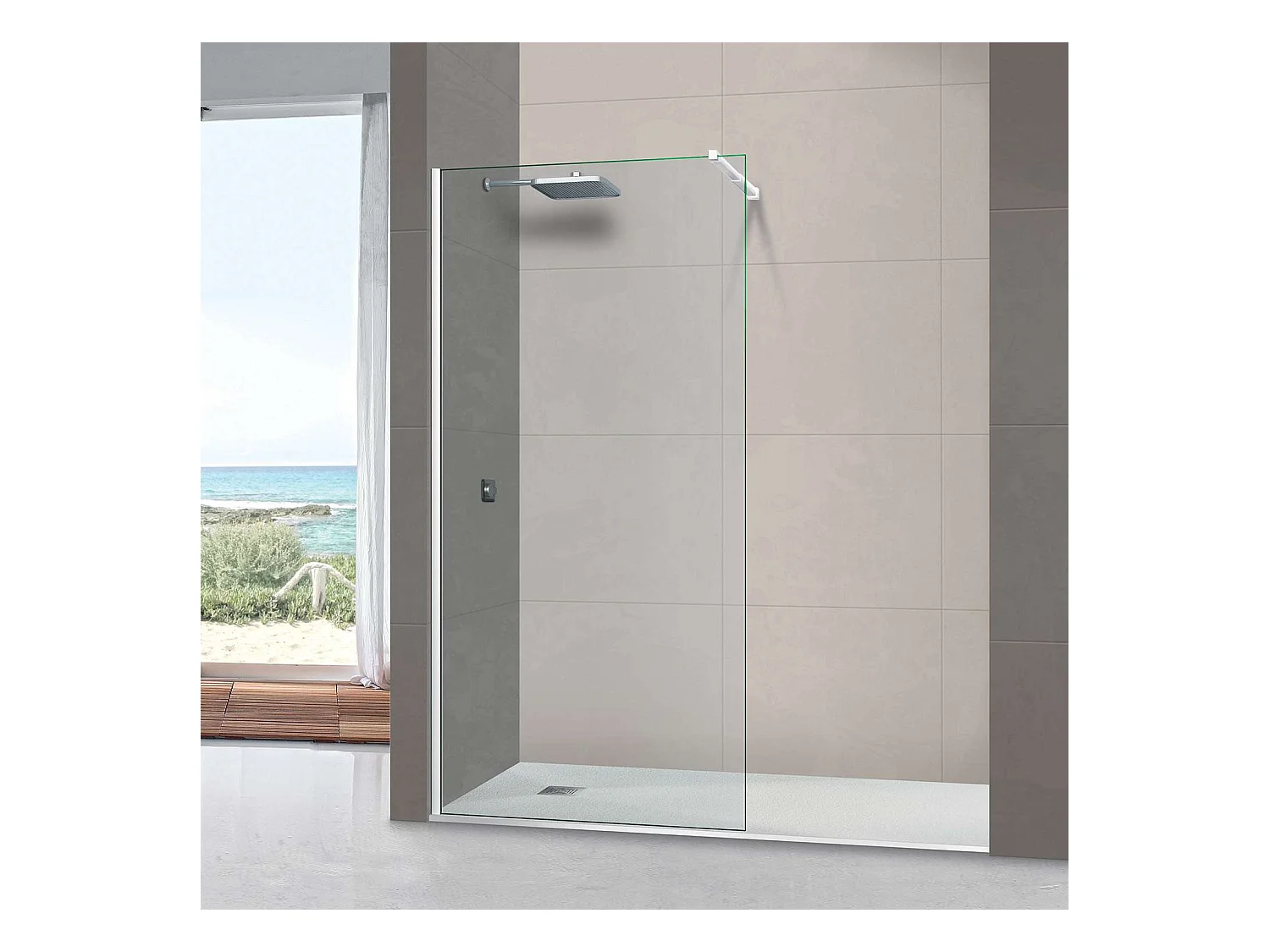 Pare douche fixe en verre sécurité transparent ép 8mm anti calcaire, L.120*H.195 cm, profilé blanc brillant, SUPERBAN Mont Blanc CC