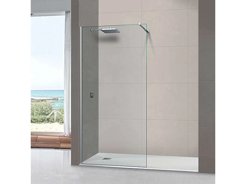 Pare douche fixe en verre sécurité transparent ép 8mm anti calcaire, L.100*H.195 cm, profilé chrome, SUPERBAN Mont Blanc CC