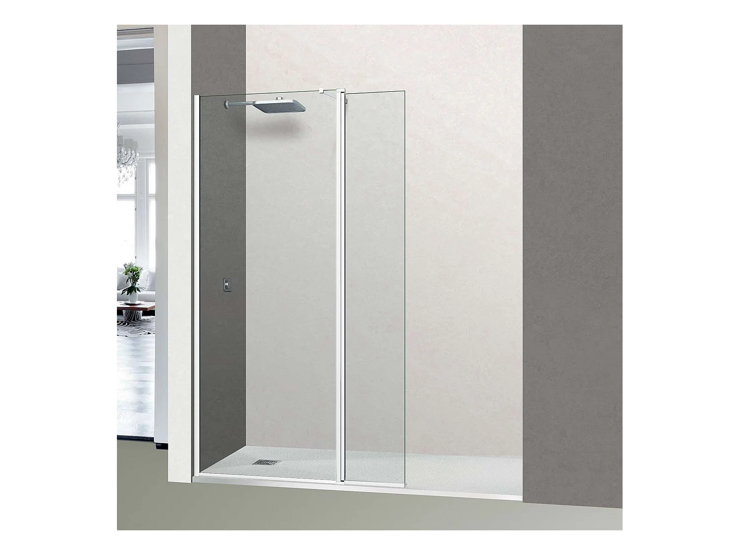 Pare douche fixe avec déflecteur Droit en verre sécurité transparent ép 6mm anti calcaire, L(93+32)125*H195 cm, blanc, SUPERBAN Alsace Sport +