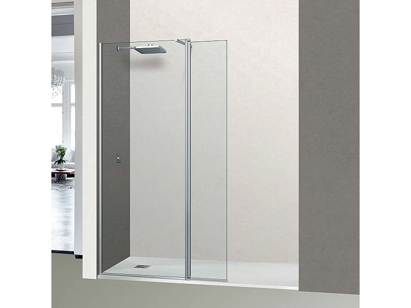 Pare douche fixe avec déflecteur Droit en verre sécurité transparent ép 6mm anti calcaire, L(73+32)105*H195 cm, chrome, SUPERBAN Alsace Sport +