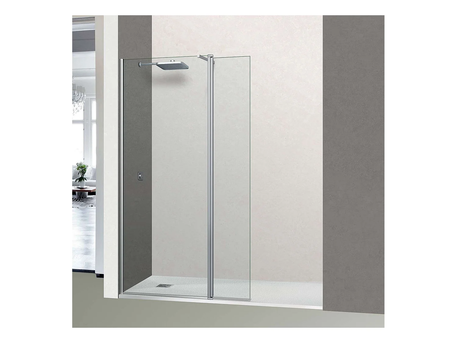Pare douche fixe avec déflecteur Droit en verre sécurité transparent ép 6mm anti calcaire, L(73+32)105*H195 cm, chrome, SUPERBAN Alsace Sport +