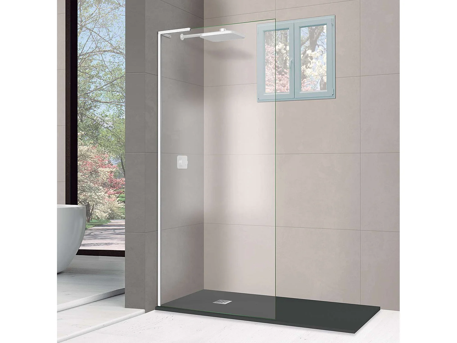 Pare douche fixe en verre sécurité transparent ép 8mm anti calcaire, L.100*H.195 cm, profilé blanc brillant, SUPERBAN Mont Blanc E