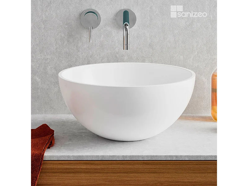 Vasque à poser VIDAR - 75% Minéral Blanc Mat Ronde 38cm*H17.5cm - LAVABERG