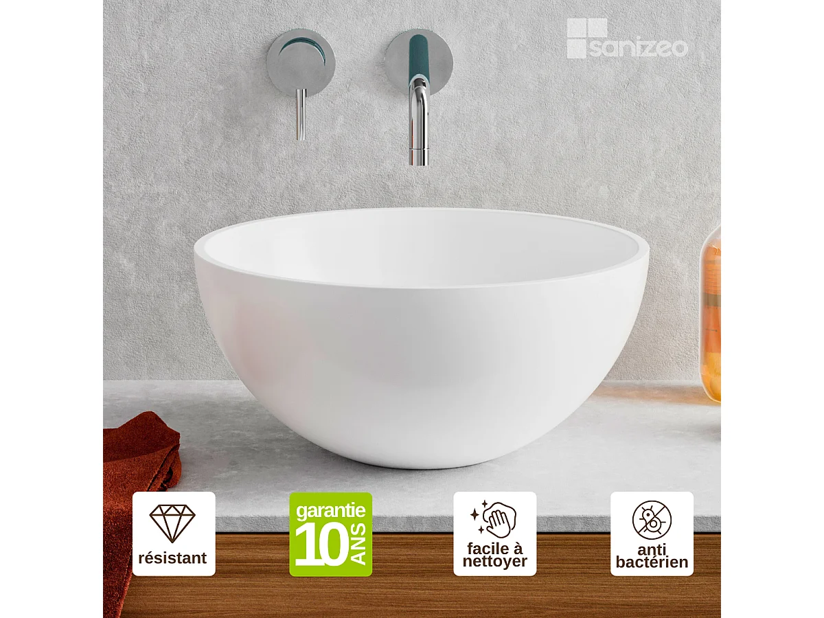 Vasque à poser VIDAR - 75% Minéral Blanc Mat Ronde 38cm*H17.5cm - LAVABERG