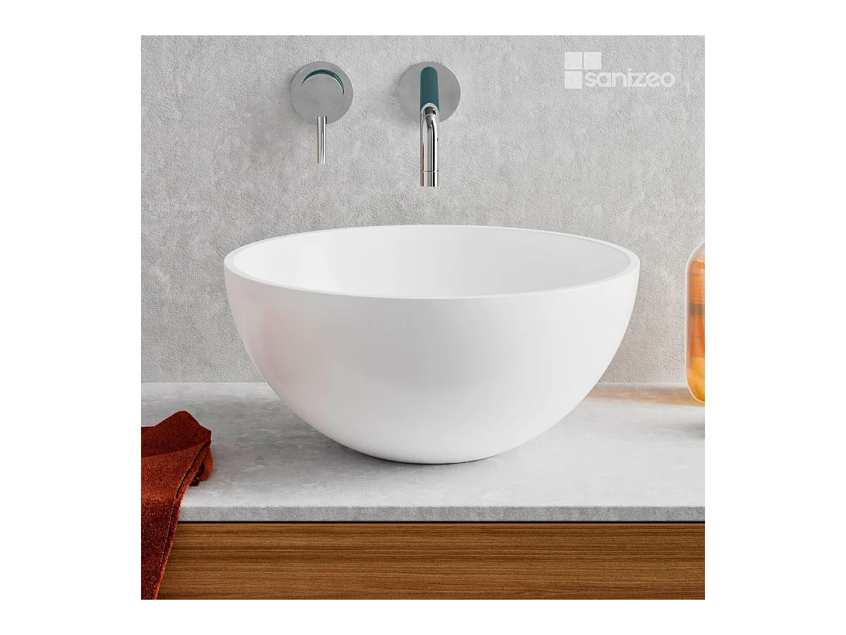 Vasque à poser VIDAR - 75% Minéral Blanc Mat Ronde 38cm*H17.5cm - LAVABERG