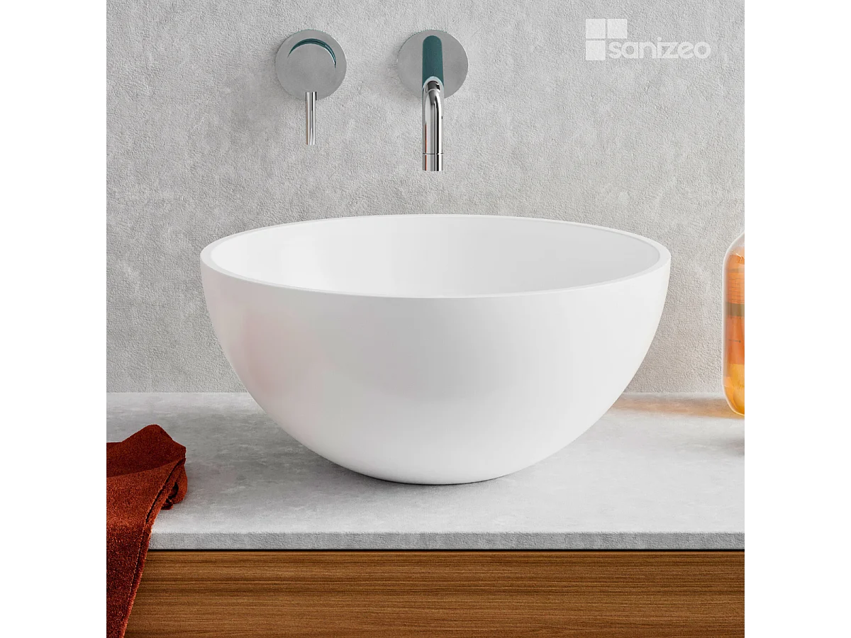 Vasque à poser VIDAR - 75% Minéral Blanc Mat Ronde 38cm*H17.5cm - LAVABERG