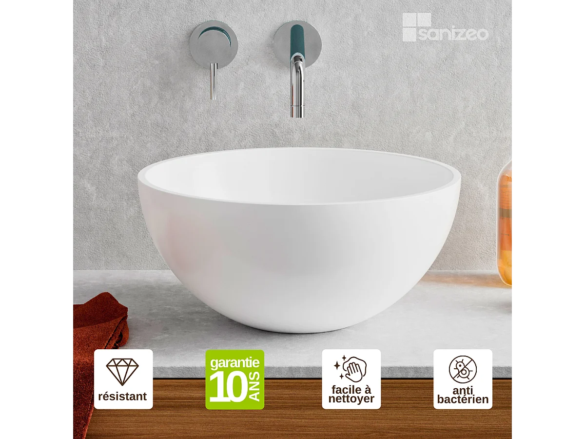 Vasque à poser VIDAR - 75% Minéral Blanc Mat Ronde 38cm*H17.5cm - LAVABERG