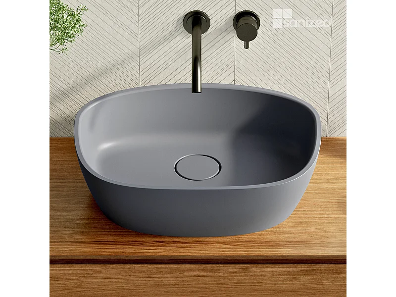 Vasque à poser FRODE - 75% Minéral Gris Mat Asymétrique 50*36*H16.6cm - LAVABERG