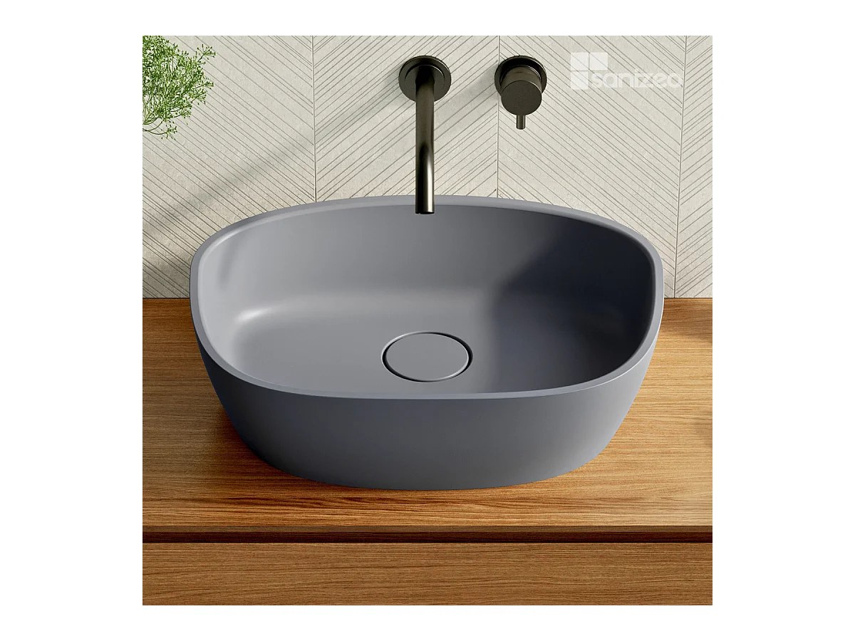 Vasque à poser FRODE - 75% Minéral Gris Mat Asymétrique 50*36*H16.6cm - LAVABERG