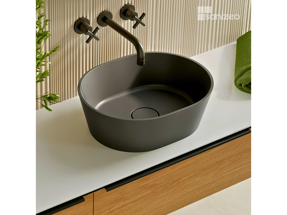 Vasque à poser KARIN - 75% Minéral Gris Mat Ovale 59,9x37,9cm, H16,6cm - LAVABERG