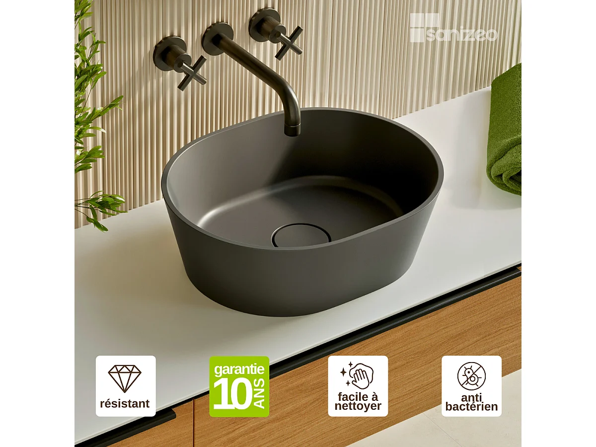 Vasque à poser KARIN - 75% Minéral Gris Mat Ovale 59,9x37,9cm, H16,6cm - LAVABERG