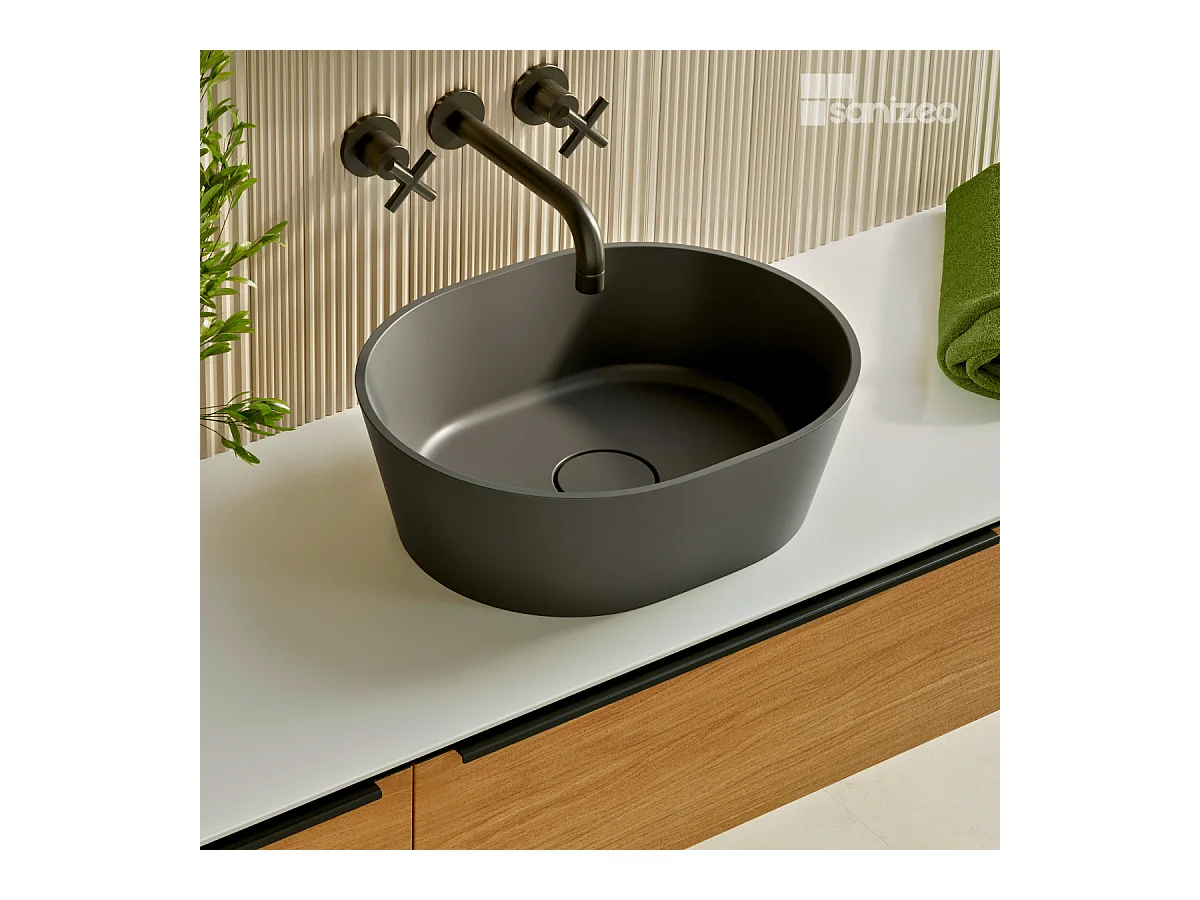 Vasque à poser KARIN - 75% Minéral Gris Mat Ovale 59,9x37,9cm, H16,6cm - LAVABERG