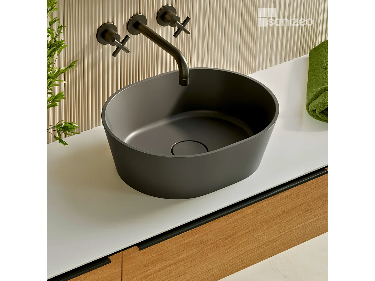Vasque à poser KARIN - 75% Minéral Gris Mat Ovale 59,9x37,9cm, H16,6cm - LAVABERG
