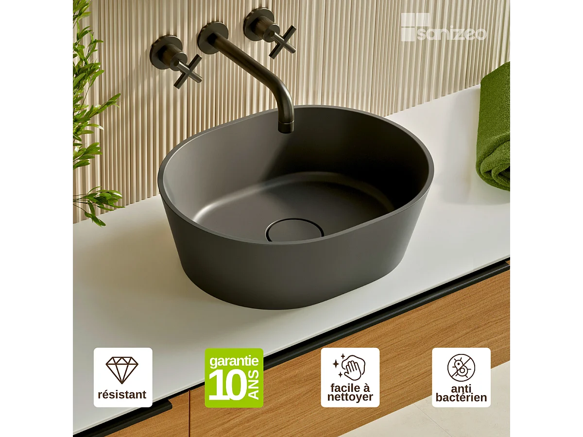Vasque à poser KARIN - 75% Minéral Gris Mat Ovale 59,9x37,9cm, H16,6cm - LAVABERG