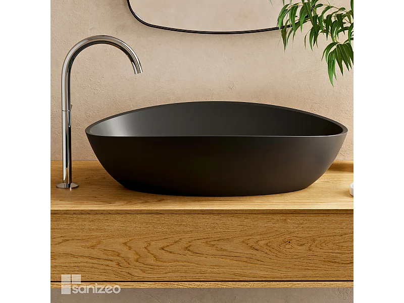 Vasque à poser EIRA - 75% Minéral Noir Mat Ovale 60*36*H16cm - LAVABERG