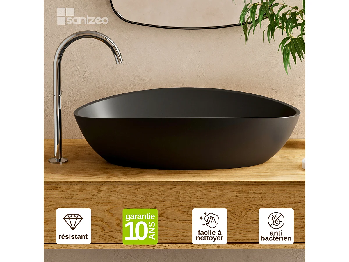 Vasque à poser EIRA - 75% Minéral Noir Mat Ovale 60*36*H16cm - LAVABERG