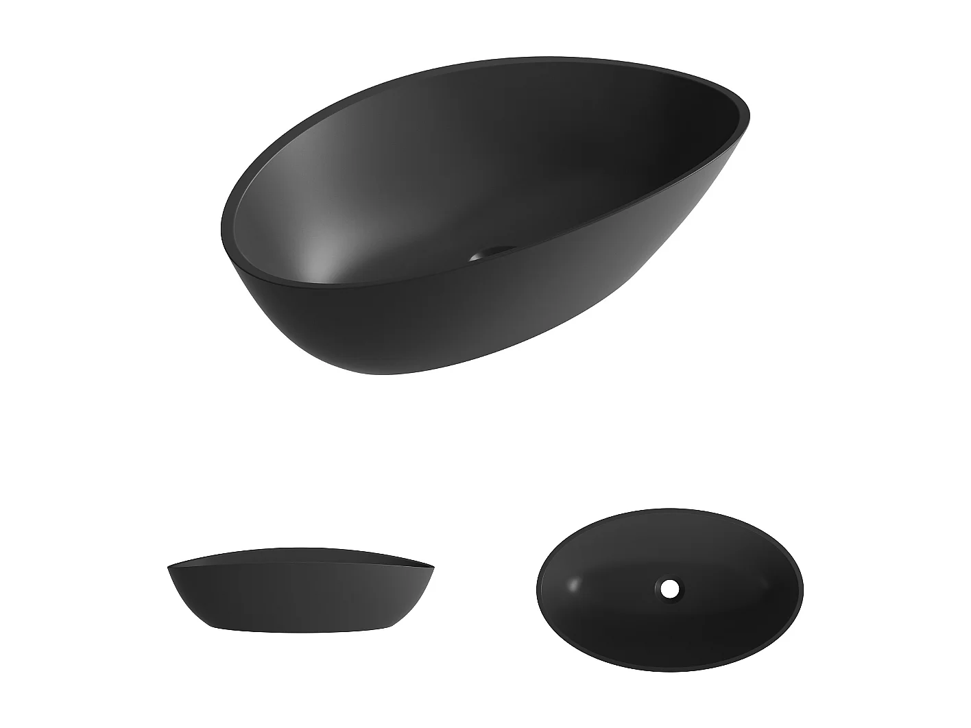 Vasque à poser EIRA - 75% Minéral Noir Mat Ovale 60*36*H16cm - LAVABERG