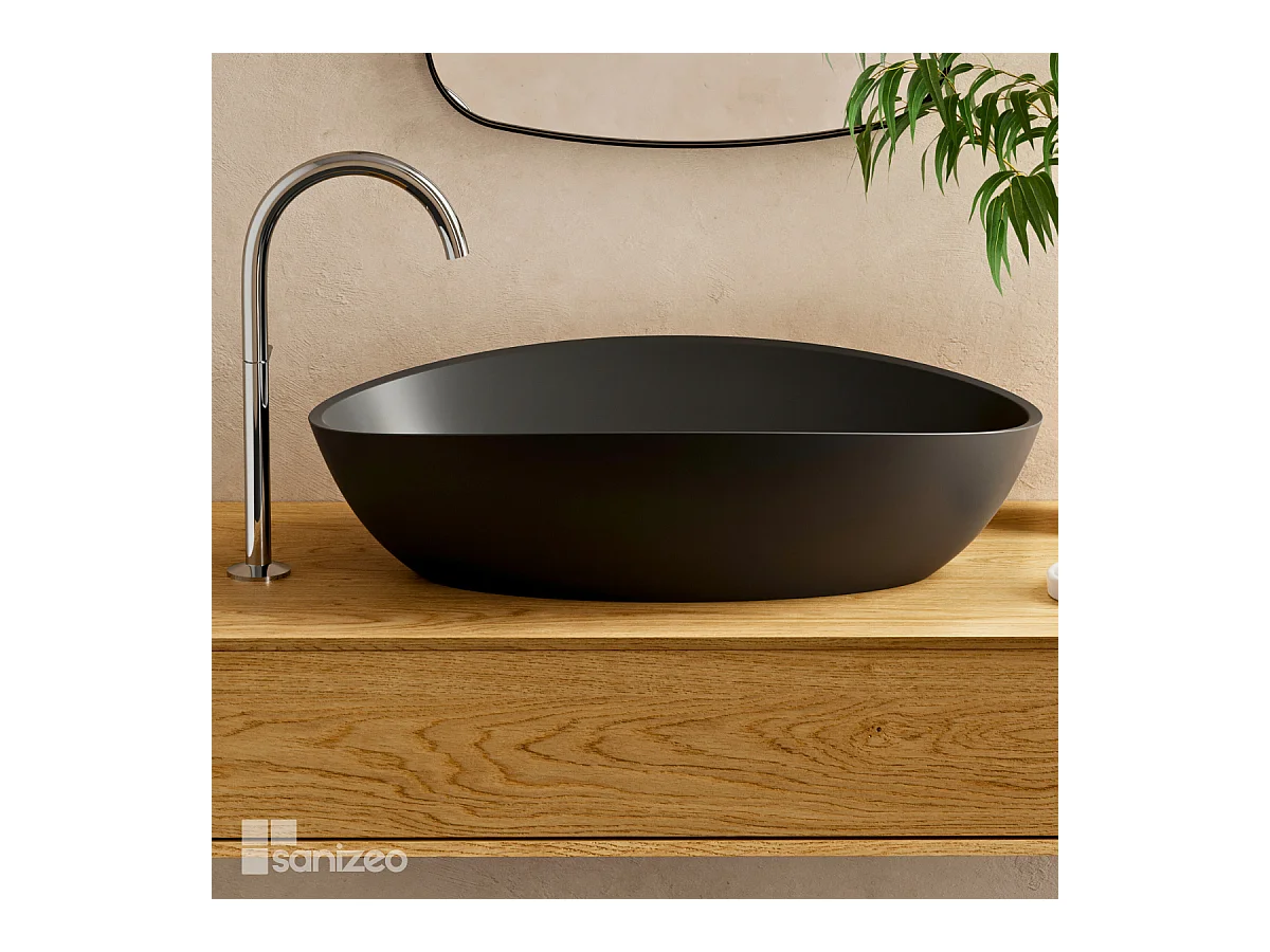 Vasque à poser EIRA - 75% Minéral Noir Mat Ovale 60*36*H16cm - LAVABERG