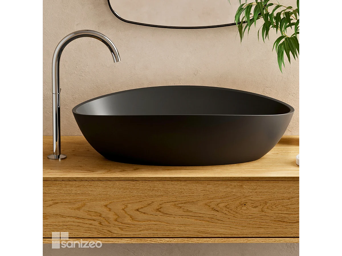 Vasque à poser EIRA - 75% Minéral Noir Mat Ovale 60*36*H16cm - LAVABERG