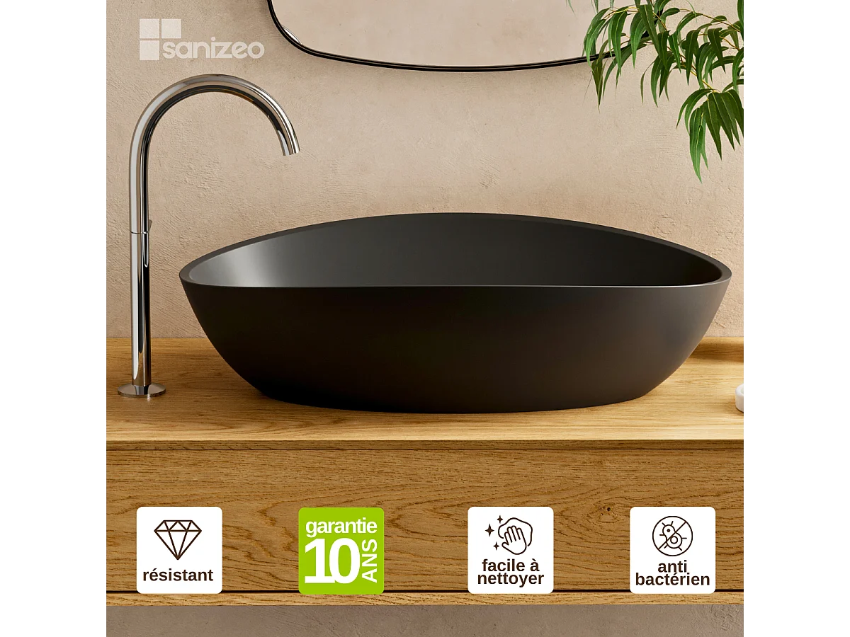 Vasque à poser EIRA - 75% Minéral Noir Mat Ovale 60*36*H16cm - LAVABERG
