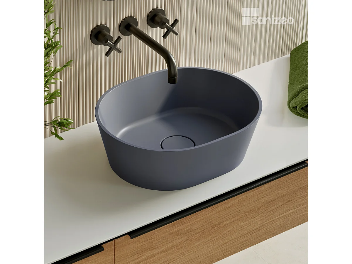 Vasque à poser KARIN - 75% Minéral Noir Mat Ovale 59,9x37,9cm, H16,6cm - LAVABERG