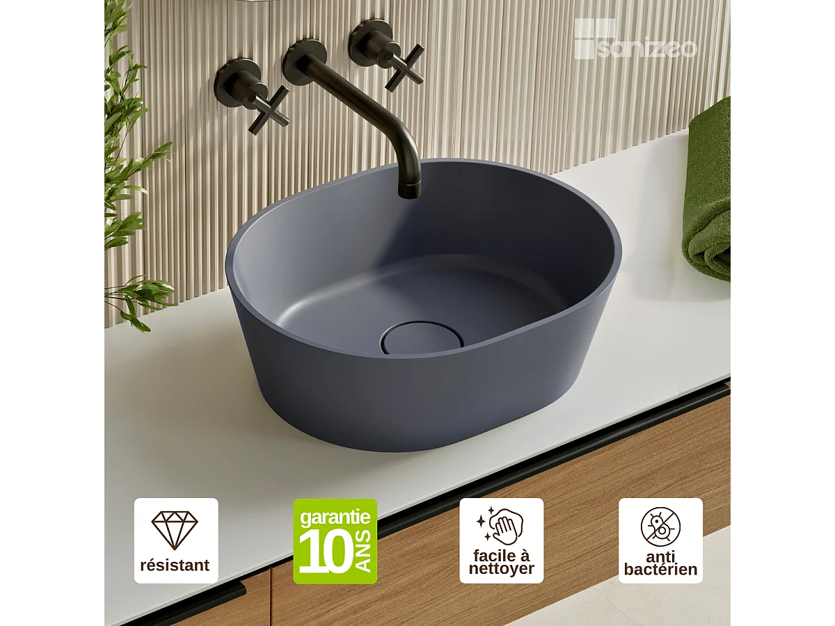 Vasque à poser KARIN - 75% Minéral Noir Mat Ovale 59,9x37,9cm, H16,6cm - LAVABERG