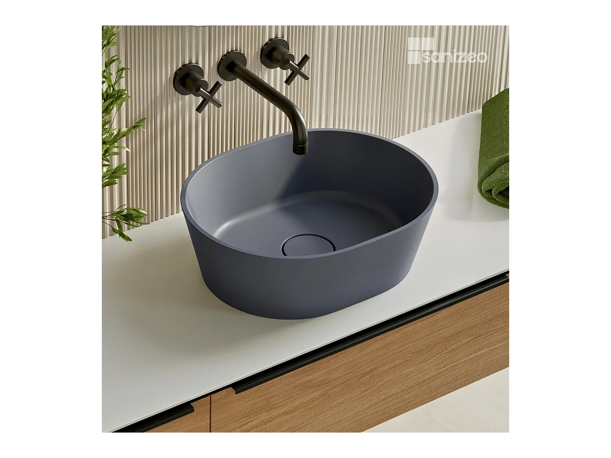 Vasque à poser KARIN - 75% Minéral Noir Mat Ovale 59,9x37,9cm, H16,6cm - LAVABERG