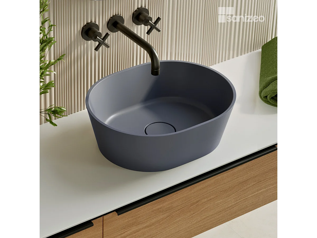 Vasque à poser KARIN - 75% Minéral Noir Mat Ovale 59,9x37,9cm, H16,6cm - LAVABERG